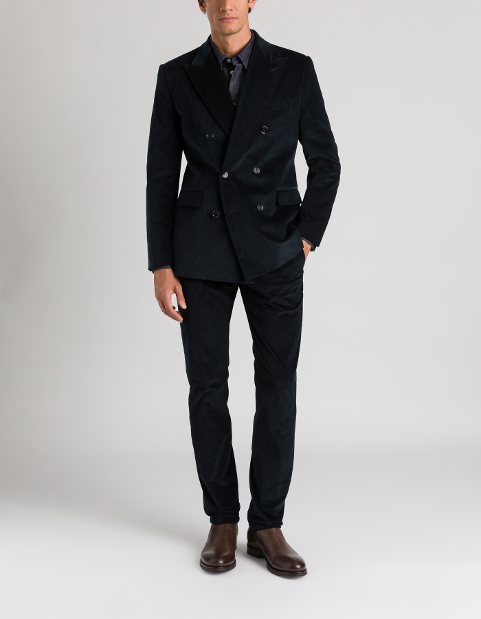 Regular-fit double-breasted blazer in stretch velvet
