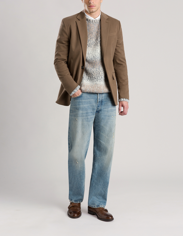 Regular-fit single-breasted blazer in cotton and cashmere gabardine