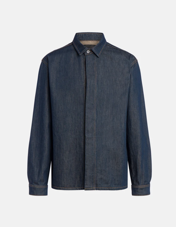 Regular-fit shirt jacket in rigid denim