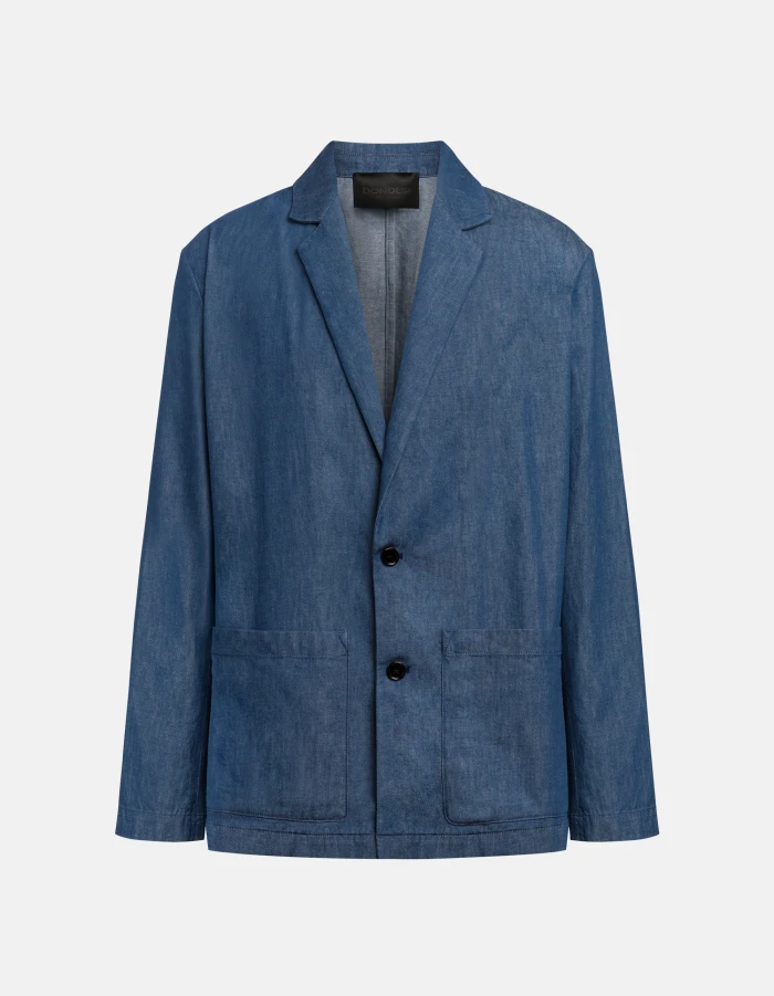 Regular-fit single-breasted blazer in rigid denim