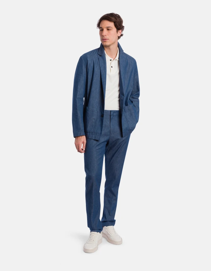 Regular-fit single-breasted blazer in rigid denim