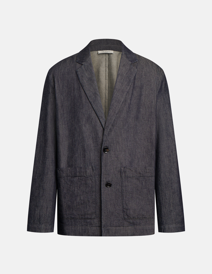 Regular-fit single-breasted blazer in rigid silk denim