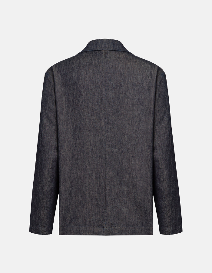Regular-fit single-breasted blazer in rigid silk denim