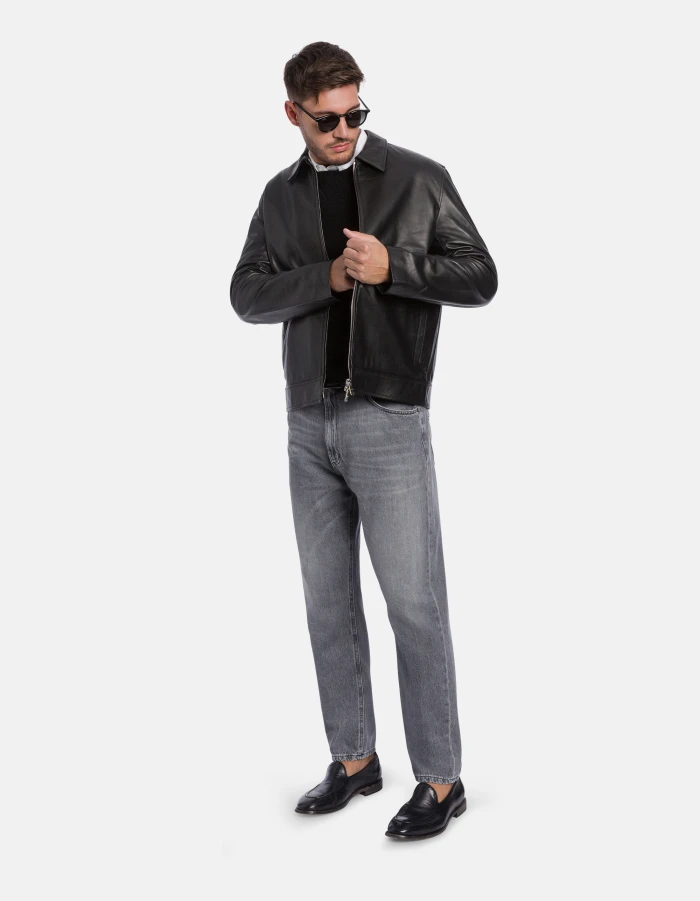 Bikerjacke in normaler Passform aus Nappaleder