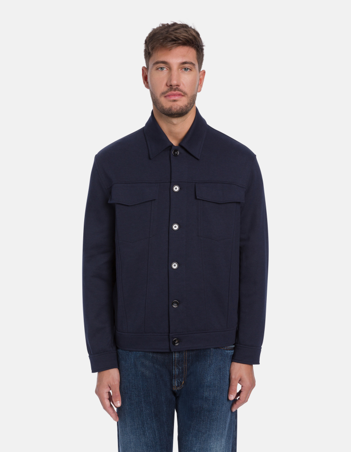 Trucker Jacke in schmaler Passform aus Double-Baumwolle