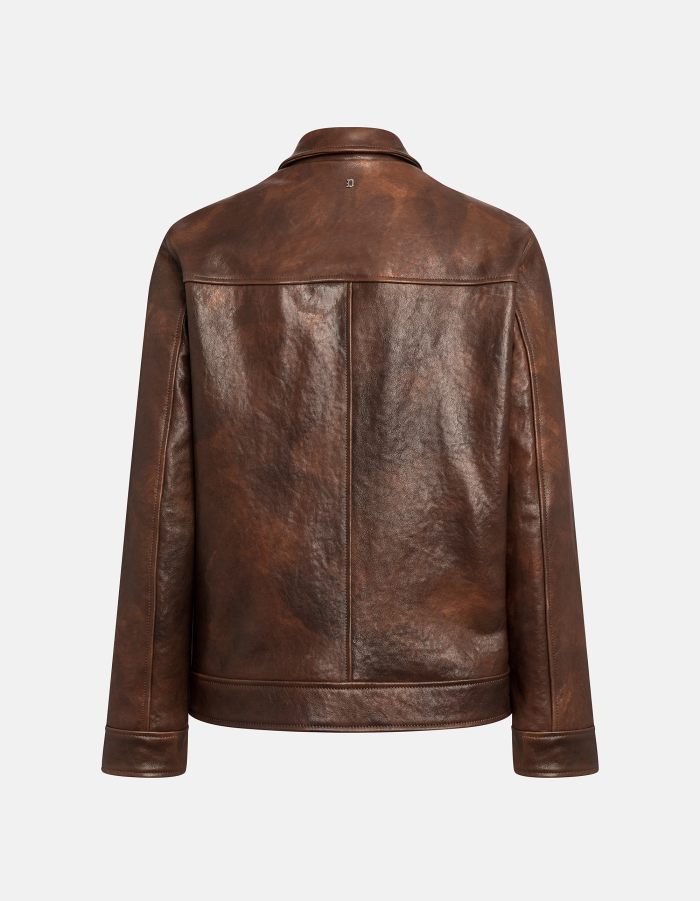 Regular-fit biker jacket in used-effect nappa leather