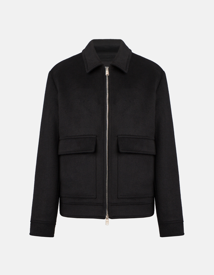 Regular-fit coat in wool-blend velour