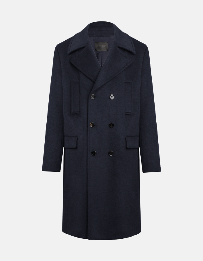 Double-breasted regular-fit coat in wool-blend velour