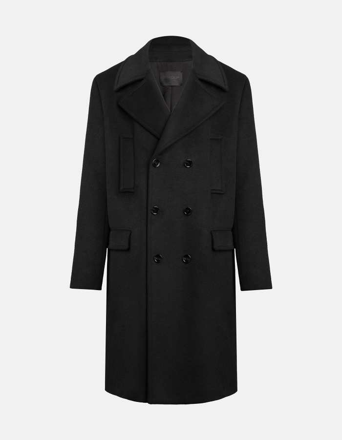 Double-breasted regular-fit coat in wool-blend velour