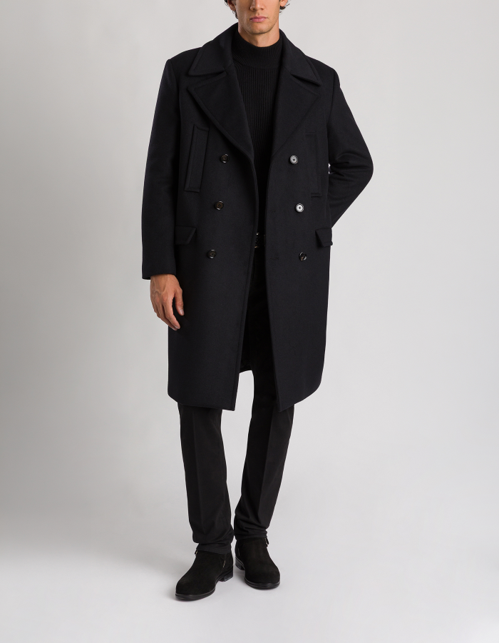 Double-breasted regular-fit coat in wool-blend velour