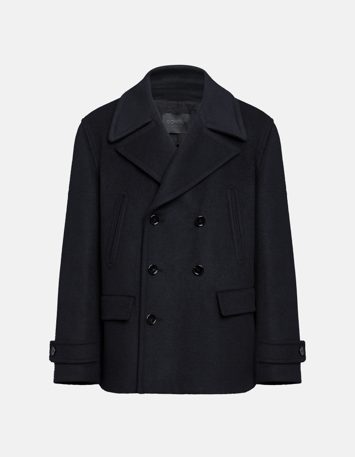 Double-breasted regular-fit peacoat in wool-blend velour