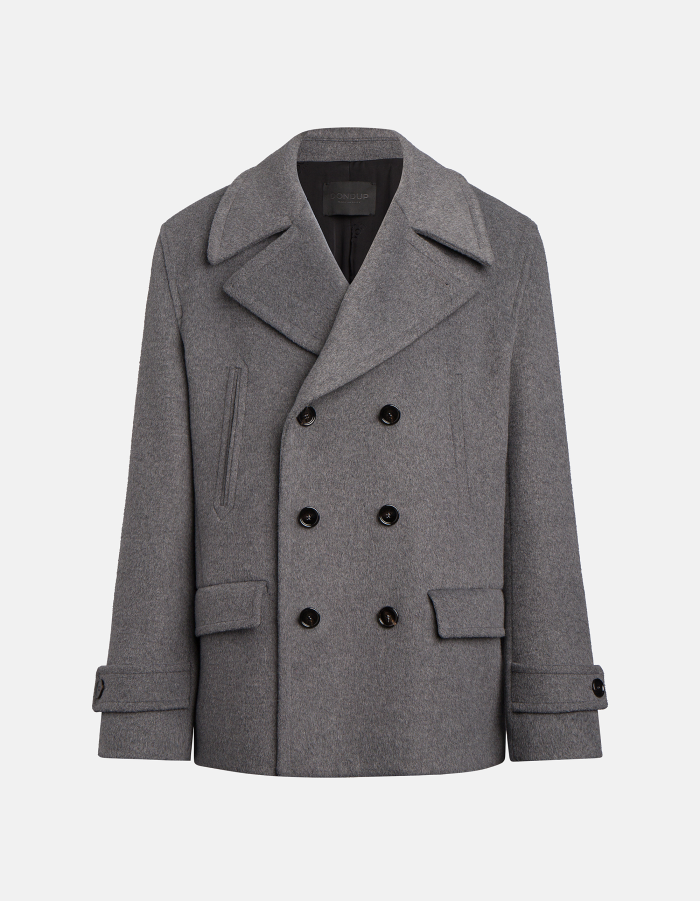 Double-breasted regular-fit peacoat in wool-blend velour