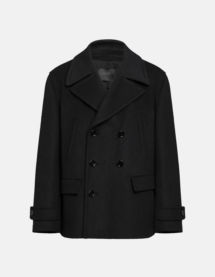 Double-breasted regular-fit peacoat in wool-blend velour