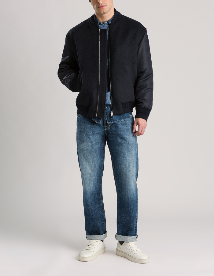 Regular-fit bomber jacket in wool-blend velour