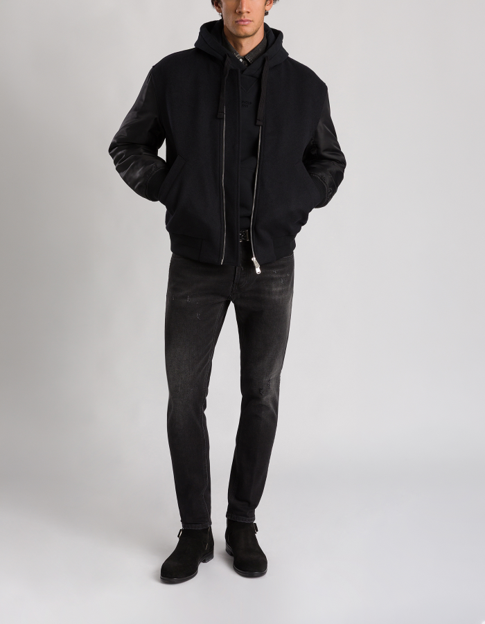 Regular-fit bomber jacket in wool-blend velour