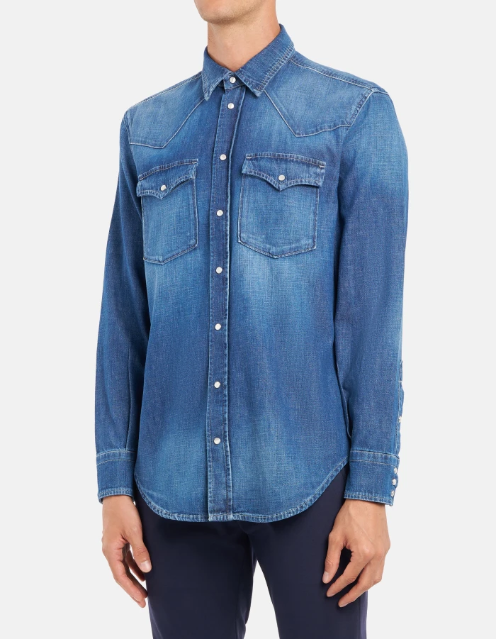 Regular-fit Western-style shirt in rigid denim