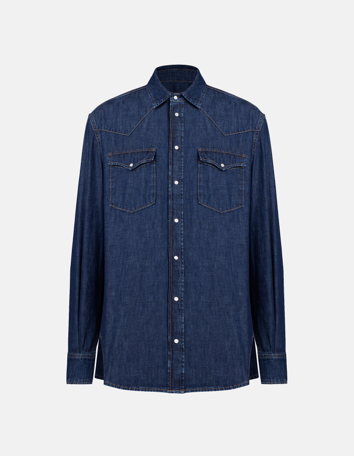 Regular-fit Western-style shirt in rigid denim