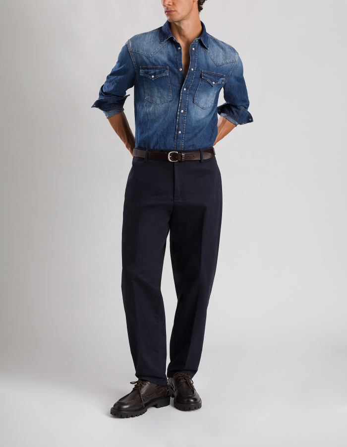 Regular-fit Western-style shirt in rigid denim