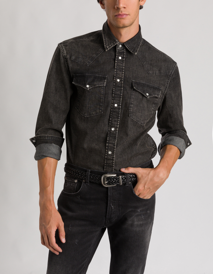 Western-style stretch denim shirt, regular fit