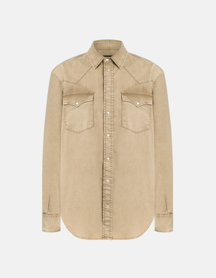 Regular-fit Western-style shirt in lightweight gabardine