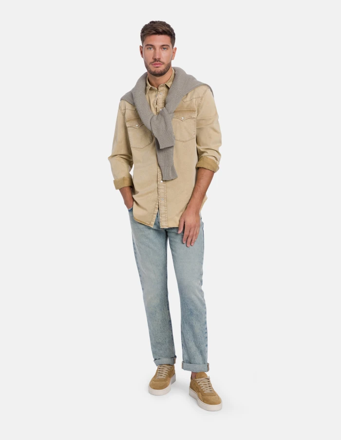 Regular-fit Western-style shirt in lightweight gabardine