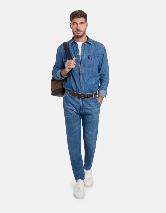 Regular-fit Western-style shirt in rigid denim