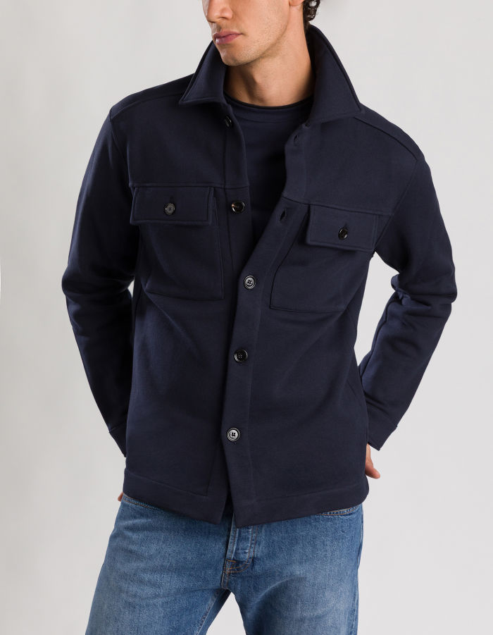 Regular-fit field jacket shirt in cotton fleece