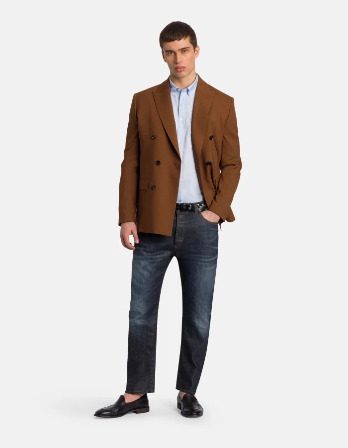 Regular-fit shirt in yarn-dyed gabardine