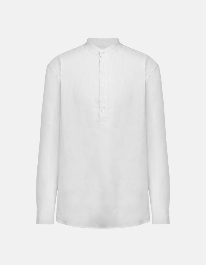 Linen shirt with mandarin collar, regular fit