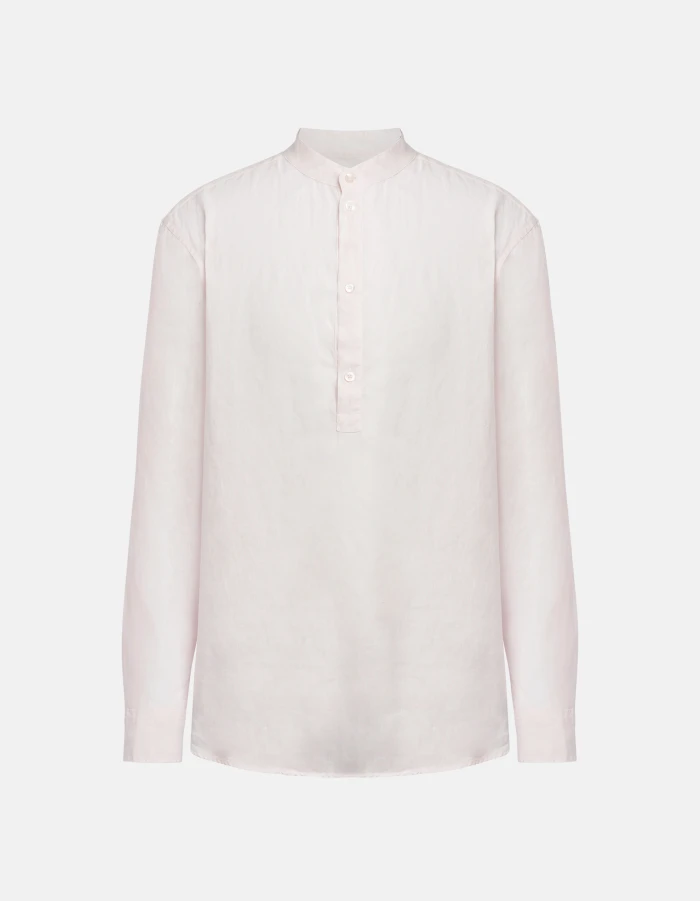 Linen shirt with mandarin collar, regular fit