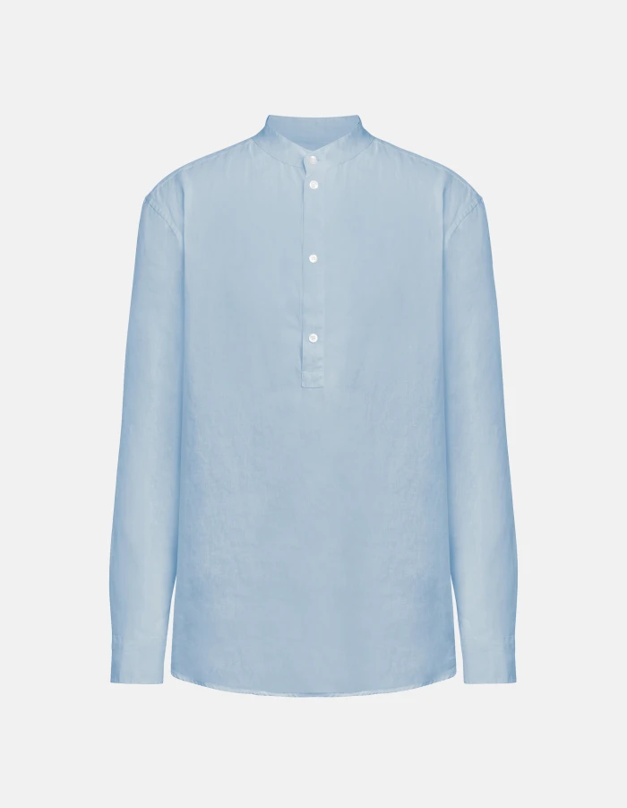 Linen shirt with mandarin collar, regular fit