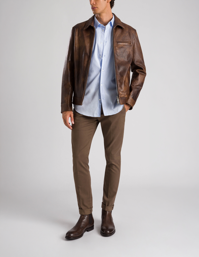 Regular shirt in yarn-dyed gabardine