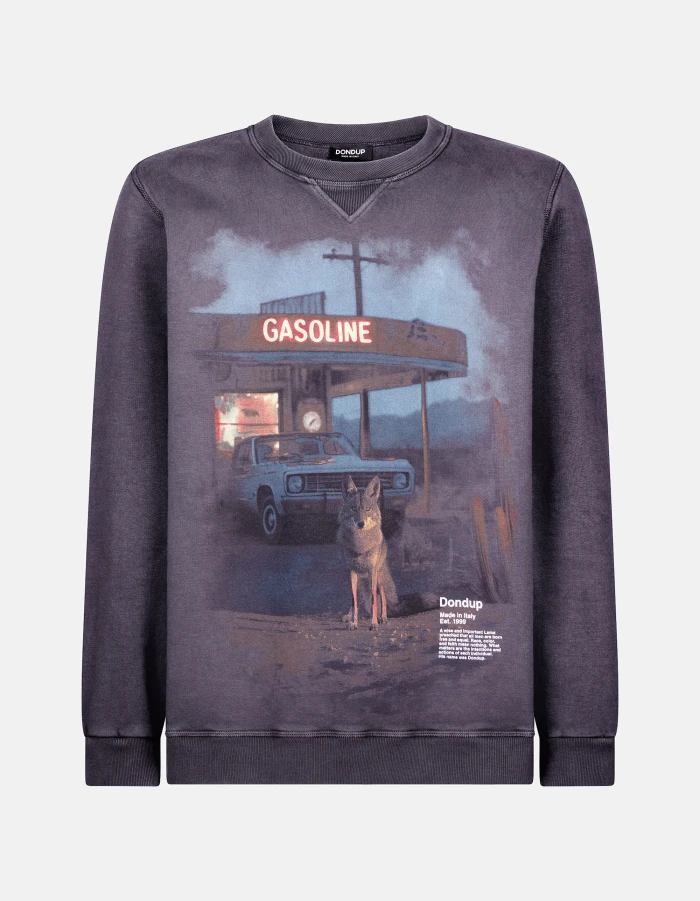 Oversized crew-neck sweatshirt in printed cotton