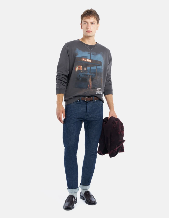 Oversized crew-neck sweatshirt in printed cotton