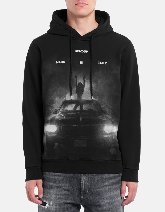 Oversized hooded sweatshirt in printed cotton