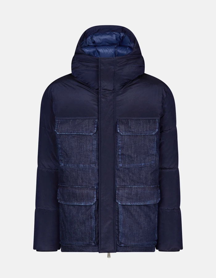 Puffy jacket regular in nylon e denim