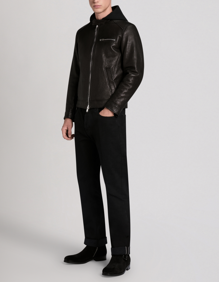 Regular-fit biker jacket in nappa leather