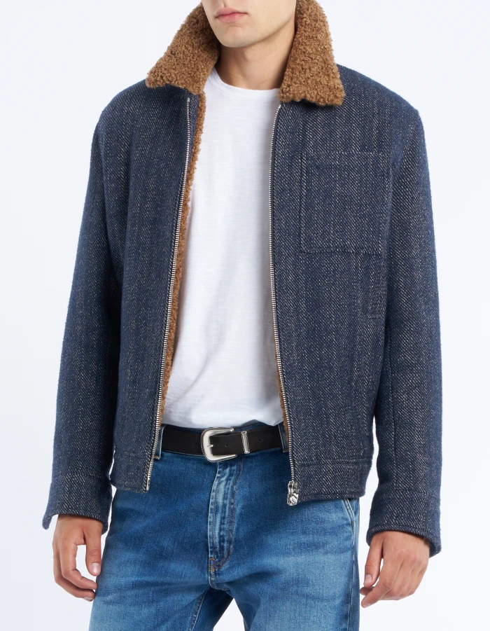 Regular-fit jacket in denim effect cotton