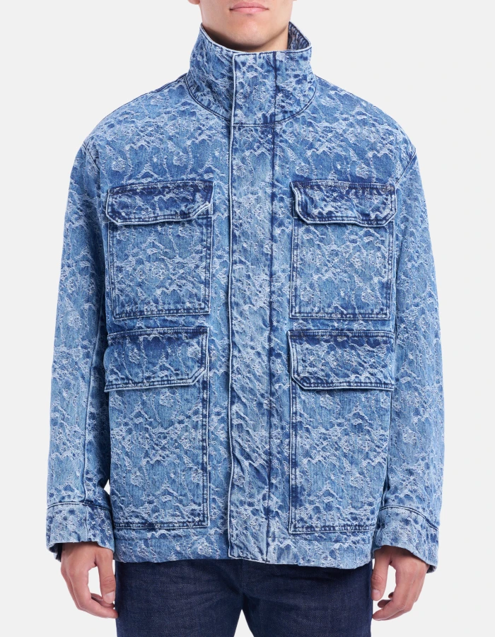 Loose-fit parka in jacquard denim