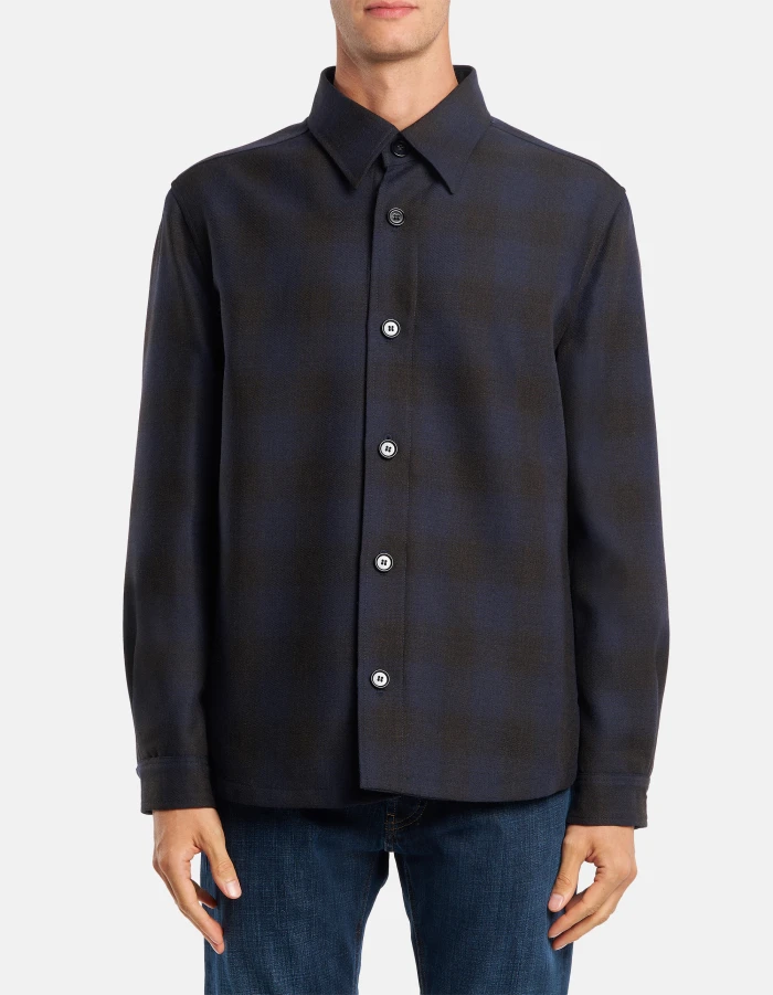 Overshirt in crêpe di lana a scacchi