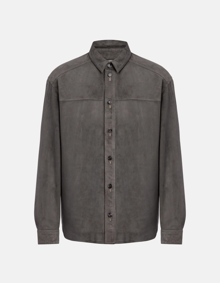 Regular-fit shirt jacket in suede