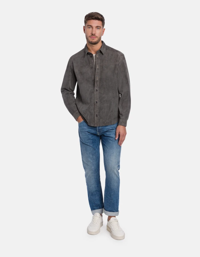 Regular-fit shirt jacket in suede
