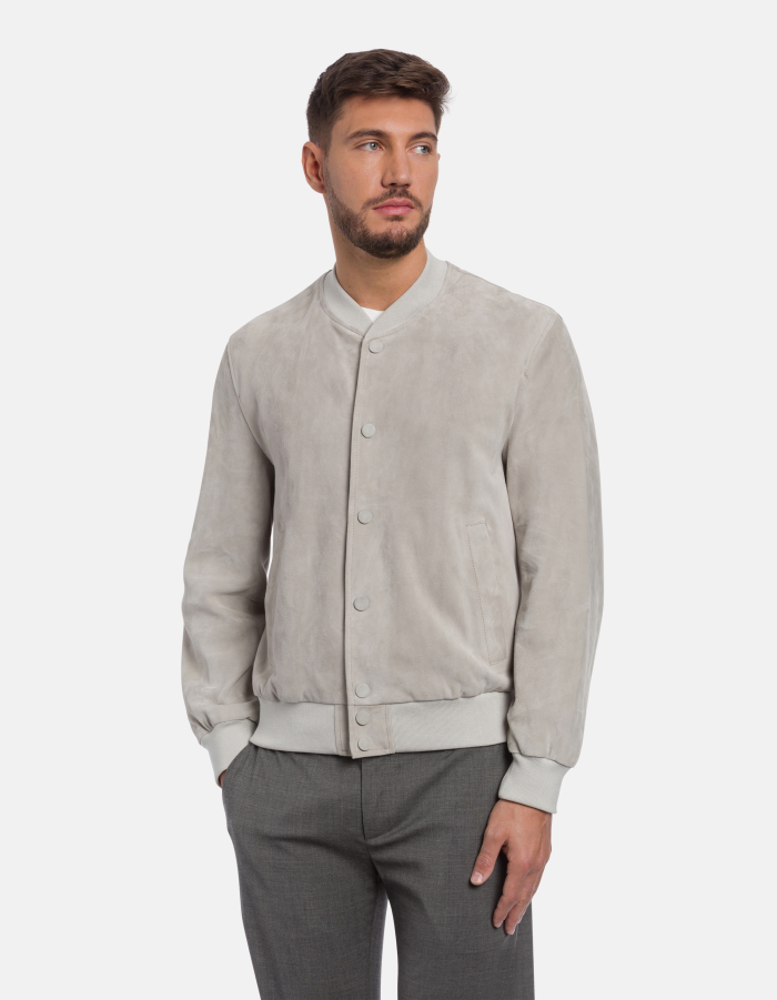 Regular-fit suede bomber jacket