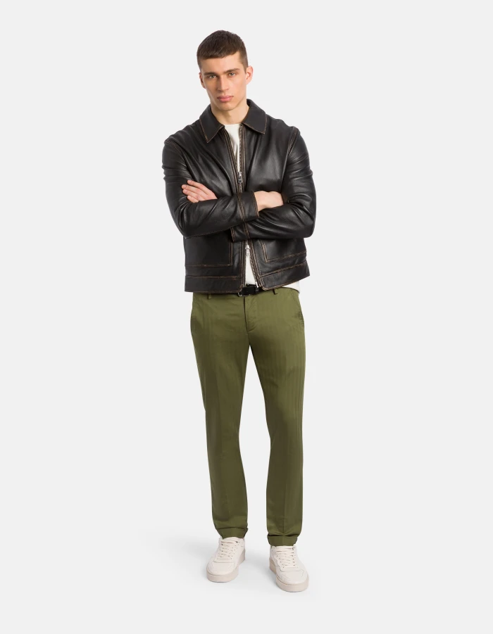 Gaubert slim-fit herringbone cotton-weave trousers