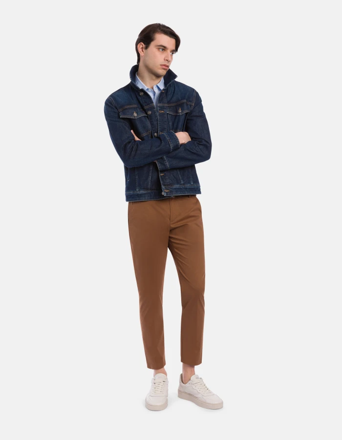 Alfredo slim-fit trousers in cotton poplin and nylon