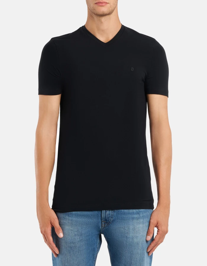 Slim-fit V-neck T-shirt in stretch jersey