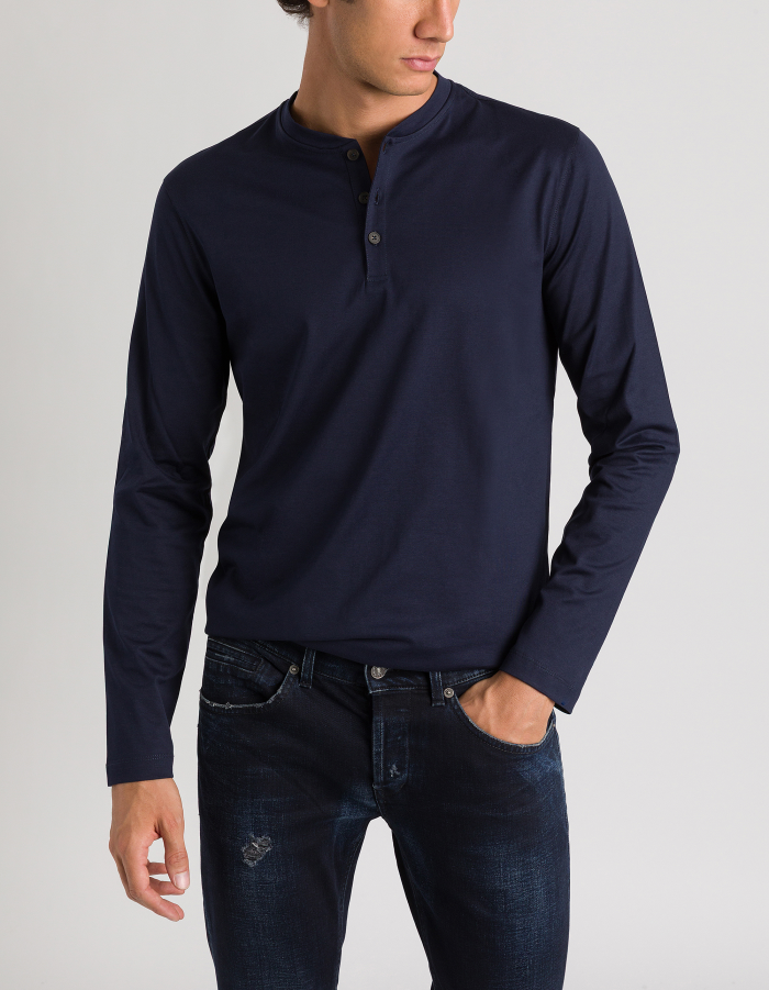 Regular-fit Henley top in cotton jersey