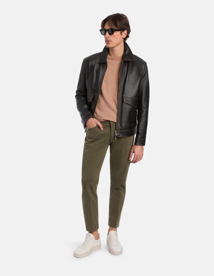 Regular-fit crew-neck T-shirt in slub jersey