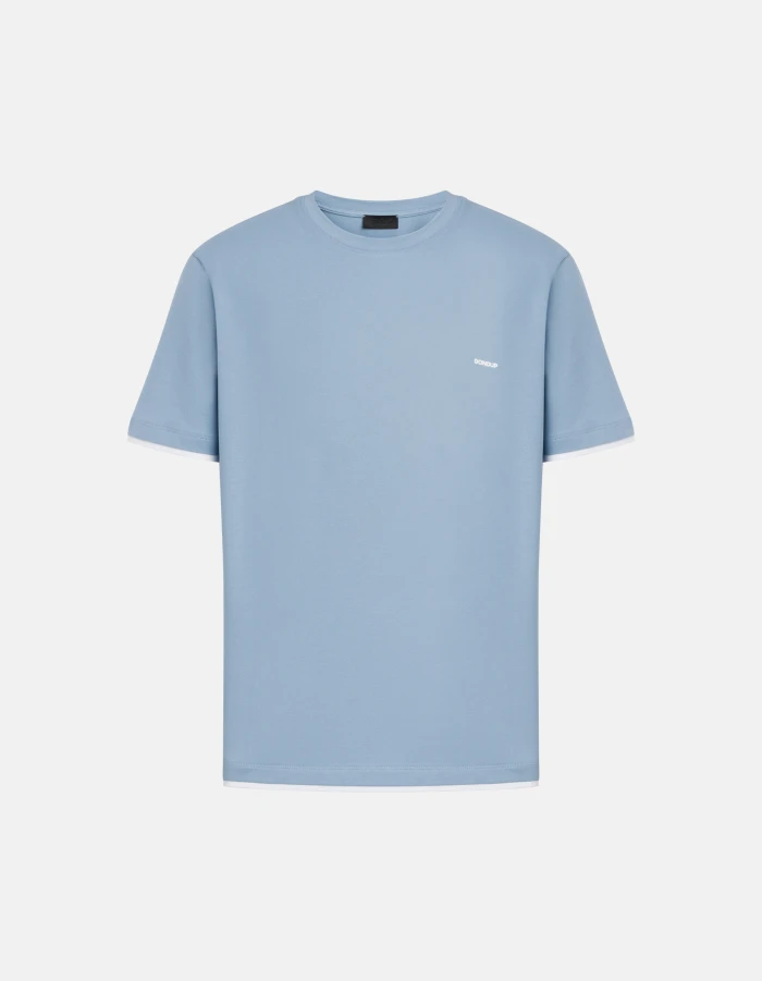 Regular-fit crew-neck T-shirt in two-tone cotton piqué