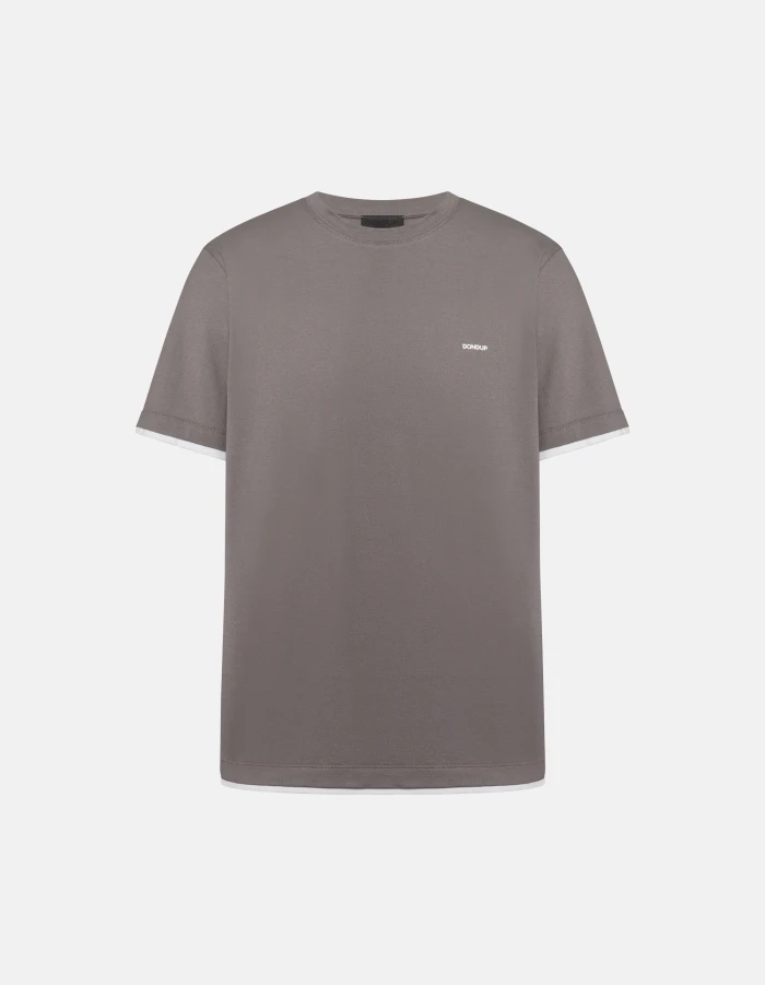 Regular-fit crew-neck T-shirt in two-tone cotton piqué